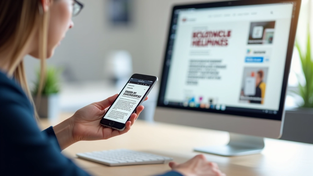 Smartphone und Desktop-Monitor nebeneinander zeigen gleiche Website mit angepassster Typografie auf beiden Geräten
