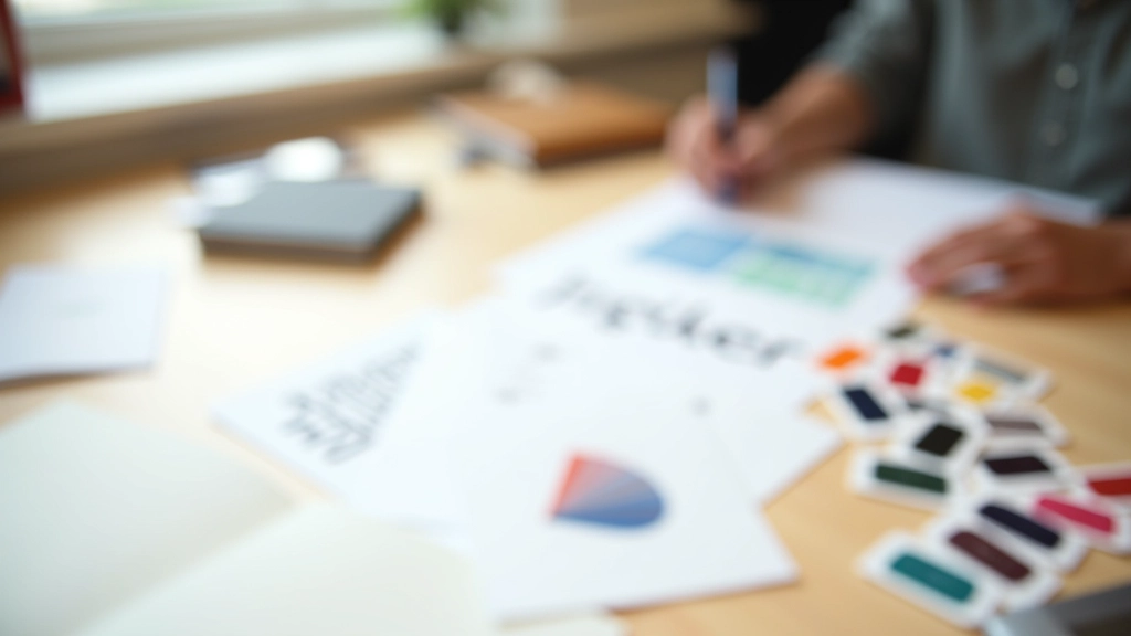 Nahaufnahme von Typografie-Mustern und Farbmustern auf einem Designer-Schreibtisch